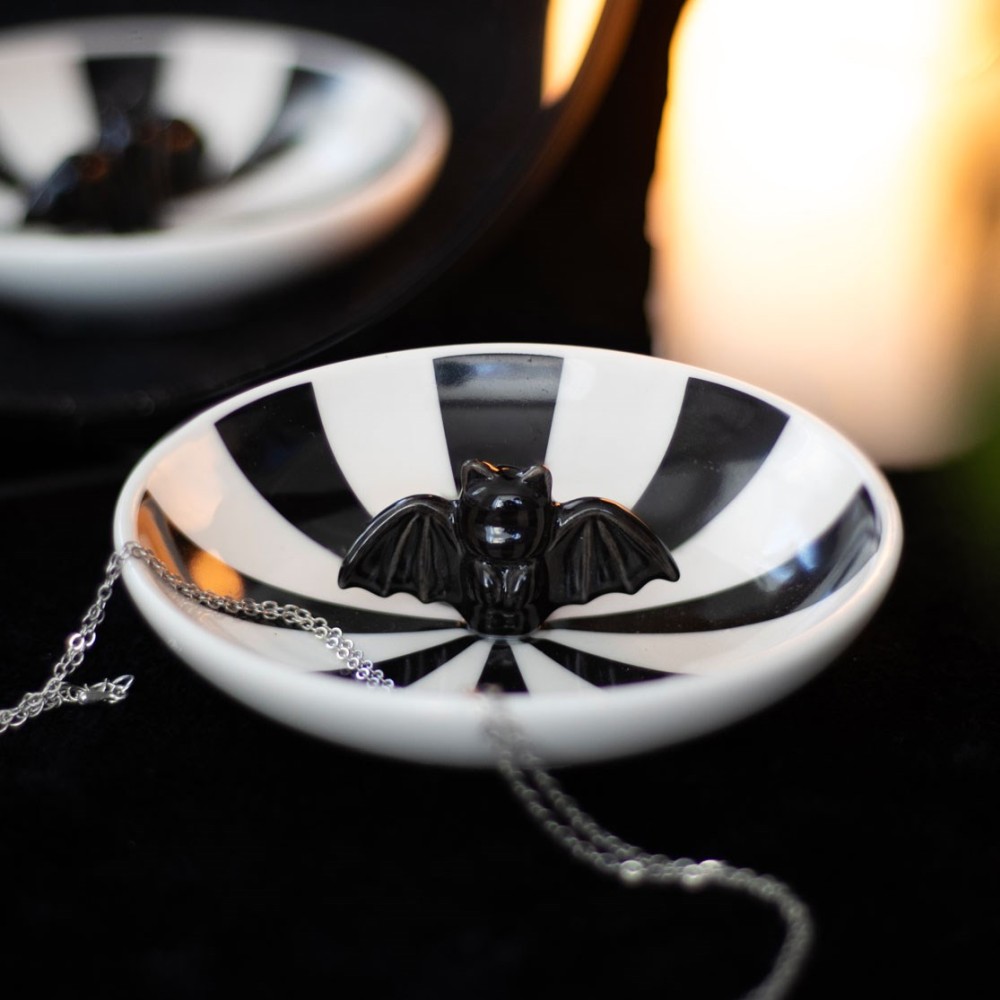 Something Different - Striped Bat Plateau à bijoux/Trinket dish - Noir/Blanc